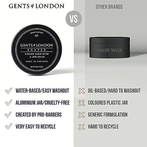 Shaper, Gents of London Men’s Hairstyling Shaper, Strong Hold, Low Shine, Texture Enhancing 75g Men’s Hair Wax, Authentic Hair Clay, Paste, Putty