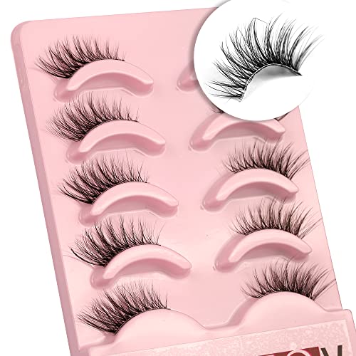 False Eyelashes Natural Half Lashes Short Wispy Clear Band 1/2 Lashes Pack Cat Eye 3D Faux Mink 3/4 Eye Lashes Multipack By AUPALADA, Lash Cluste