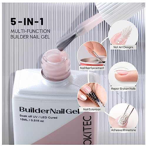 7-in-1 Pink Builder Nail Gel Aokitec 15ML Building Nail Gel Nail Polish For Strengthener Gel,Extension Gel,Rhinestone,Base Coat,False Nail Tips G