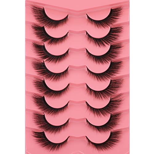 Ruairie False Eyelashes Cat Eye Lashes Fluffy Wispy Natural Eyelashes 20MM False Lashes Pack 8D Dramatic Volume Faux Mink Lashes Strip 7 Pairs