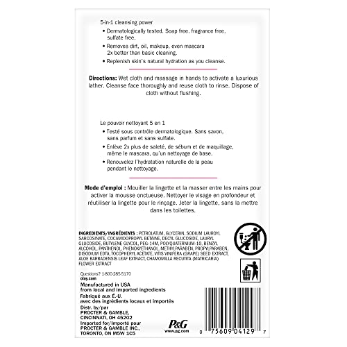 Olay Daily Facials Daily Clean Wipes, 4-in-1 Water Activated Cloths, 66 count Packaging may Vary