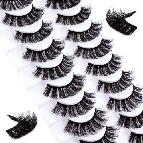 False Eyelashes Russian Strip Lashes 10 Pairs Reusable Natural Look 7D Faux Mink Lashes Fluffy Volume Wispy Fake Eyelashes Handmade Thick Soft Lo