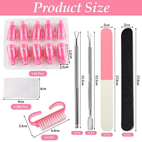 Gel Nail Polish Remover Tools Kit, VEGCOO 10 Pcs Nail Polish Remover Clips, 4 Nail Files, 200 Pcs Nail Wipe Cotton Pads, 2 Cuticle Pusher & a Nai
