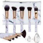 Makeup Brushes HEYMKGO Professional Marble Makeup Brush Set, Soft and Odor-free Natural Synthetic Bristles,10PCS + 2 Sponge Puff + Marble Pattern