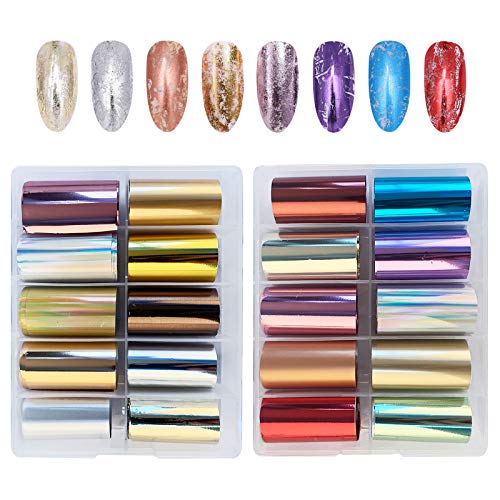 Nail Foil Stickers EBANKU 20 Rolls Holographic Nail Transfer Foil Sticker Nail Foil Adhesive Stickers Decals Gold Silver Nail Art Stickers for Wo