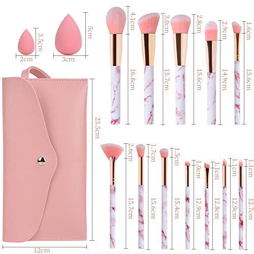 Makeup Brushes Sets Start Makers Professional 12Pcs Pink Marble Makeup Brush Set with Foundation Concealer Blush Eyeshadow Make Up Brushes Beauty