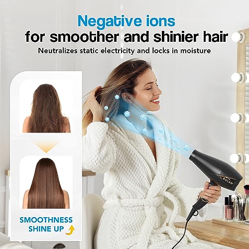 Professional Hair Dryer,GLAM hairdryer 2300W AC Motor fast Drying Salon Blow Dryer Ionic 3 heat 2 speed settings cold Button, with accessories Di