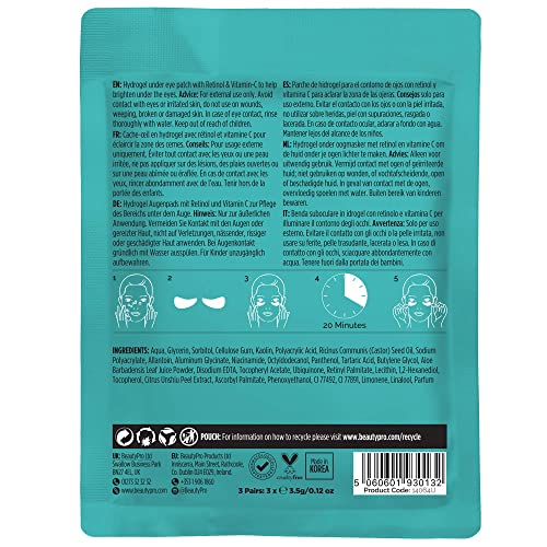 BEAUTYPRO RETINOL Under Eye Masks | 3 Applications | Eye Mask for Dark Circles with Retinol Cream | Under Eye Pads for Fine Lines & Wrinkles | Re
