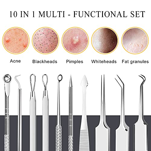 Blackhead Remover Pimple Popping Tool Kit, Boxoyx 10Pcs Professional Pimple Comedone Extractor Popper Tool Acne Removal Kit-Treatment for Pimple,