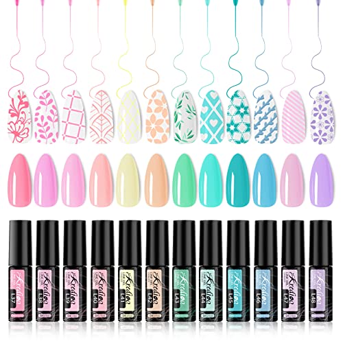 Kredioo Jelly Gel Nail Polish Set, 12Pcs 5ML Jelly Gel Polish Sheer Milky White Pink Nude Blue Purple Yellow Glitter Translucent Gel Polish UV Na
