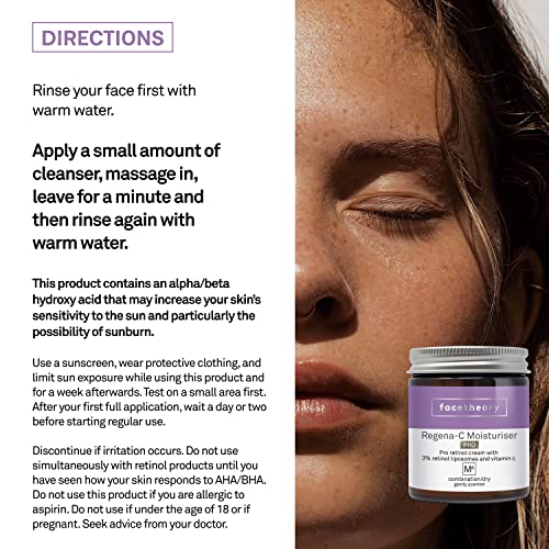 facetheory Regena-C Moisturiser M4 Pro - Retinol Cream, Anti Wrinkle Face Cream, Hyaluronic Acid, Vitamin E, Vegan and Cruelty-Free, Made in the