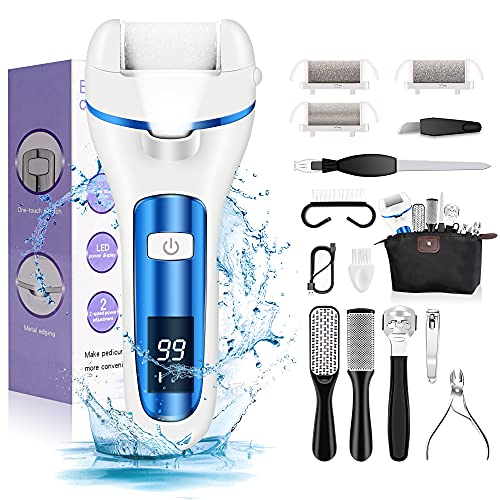 Electric Foot File, Ratukall Hard Skin Remover, Rechargeable Waterproof Callus Remover Feet Care Kit, Professional Pedicure Tools Set with Storag