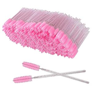 XPP Disposable Eyelash Brushes,100PCS Eye Brow Spoolie Castor Oil Brush Mascara Wands Cosmetic Makeup Tools(Crystal Pink)