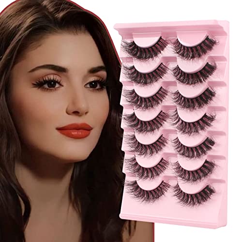 Oreola False Eyelashes Natural Fluffy Wispy Faux Mink Lashes Fluttery Light Fake Eyelashes Super Soft 7 Pairs Pack