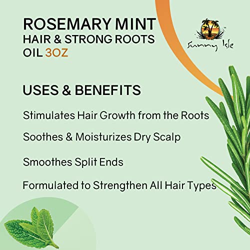 Sunny Isle Rosemary Mint Hair and Strong Roots Oil 3oz, Infused with Biotin & Jamaican Black Castor Oil to Strengthen and Nourish Follicles, for