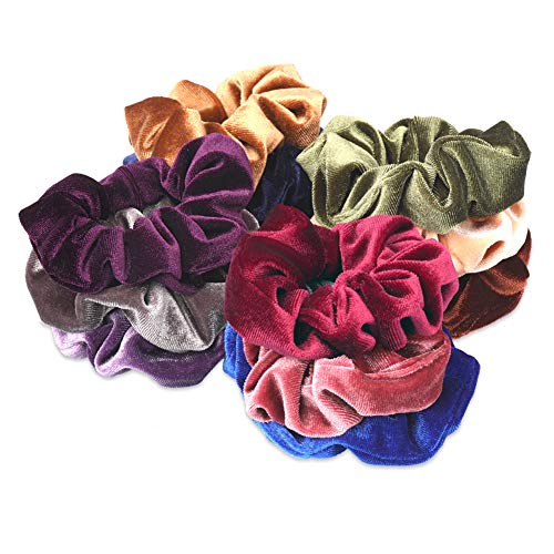 H&S Scrunchies Hair Bobbles Velvet 12pcs Hair Bands Elastic Hair Ties Hairbands Ponytail Holders Set for Women Girls Thick Hair