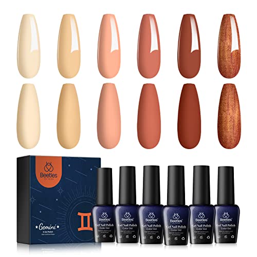 Beetles Gel Nail Polish Set,Fall Winter Colours Yellow Orange Gold Glitter Red Gel Polish Soak Off UV Gel Nail Polish Nail Art Salon Manicure Gel