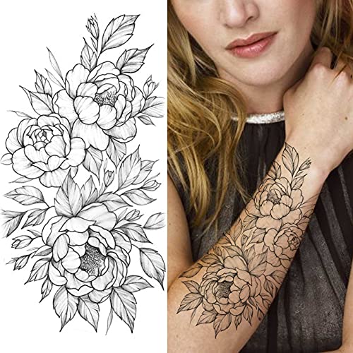 LAROI 10 Sheets Black Indian Lace Temporary Tattoos Flower Mandala Flower DreamCatcher Tattoos Temporary Adults Stickers Peony Girlsboys Body Art