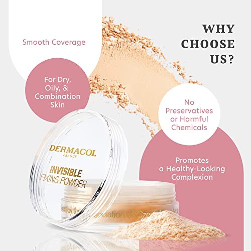 Dermacol - Invisible Fixing Face Powder, Touch-proof Translucent Setting Powder for Oily Skin & Other Skin Types, Loose Powder Makeup, Frangrance