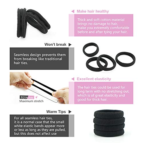 Dreamlover Thick Hair Bands for Women, Black Hair Ties No Damage, Soft Hair Bobbles for Thick Hair, 50 PCS
