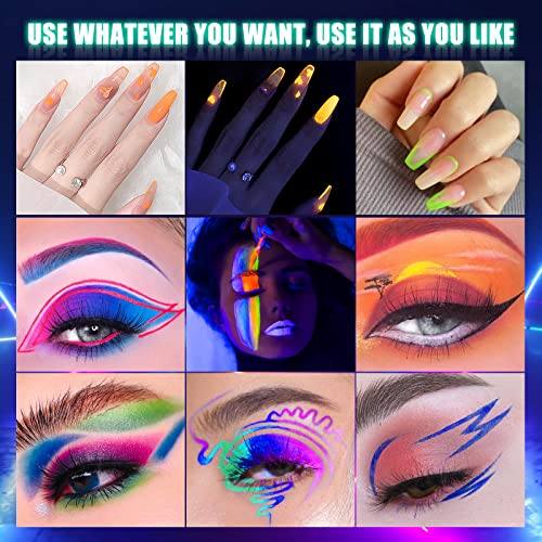 Beteligir 6 colors Neon Pigment Eyeshadow Powder, UV Glow Blacklight Mixed Bright True Colors Eye Shadow Pigments for Christmas Face Body Makeup