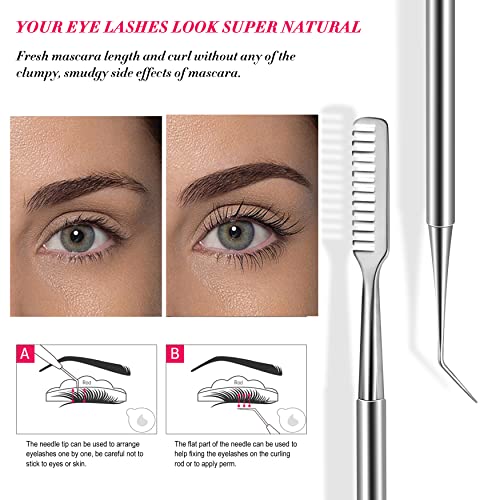 FVION Lash Lift Tool - 2 in 1 Eyelash Separator Tool Comb, Professional and Beauty Eyelash Lift Tool, Metal Lash Lifting Tool, Lash Extension and