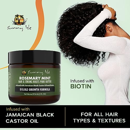 Sunny Isle Rosemary Mint Hair and Strong Roots Butter 2oz, Infused with Biotin & Jamaican Black Castor Oil to Strengthen and Nourish Hair Follicl