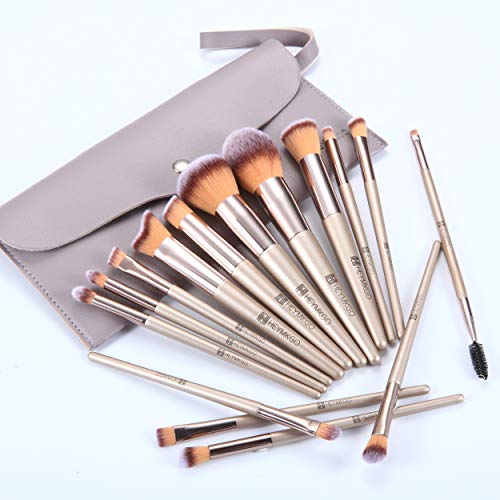 Makeup Brushes 15 Pcs Make Up Brushes Set Professional Champagne Gold Makeup Brush Pack Foundation Blending Powder Blush Concealers Eyeshadow Eye