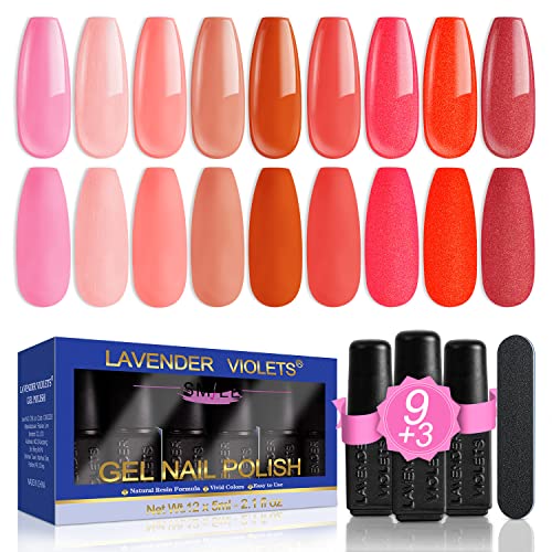 Lavender Violets 13 Pcs Gel Nail Polishes Set French Nail Art White Pink Nude 9 Colours UV LED Soak Off With Base Coat,Matte n No Wipe Top Coat N