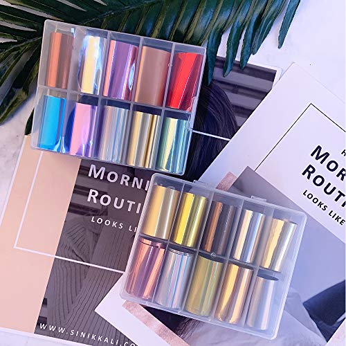 Nail Foil Stickers EBANKU 20 Rolls Holographic Nail Transfer Foil Sticker Nail Foil Adhesive Stickers Decals Gold Silver Nail Art Stickers for Wo