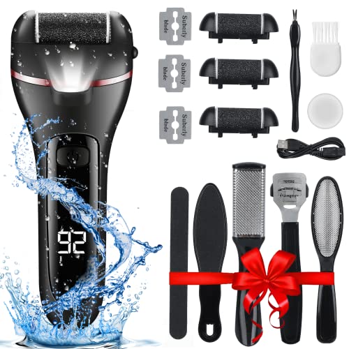 Electric Foot File, Eojjoisee® Hard Skin Remover, Rechargeable Callus Remover for Feet, 16 in 1 Pedicure kit with 3 Rollers LED Light, Foot Care