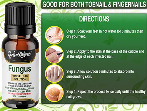 Hydra Naturals Nail Fungus Treatment, Nail Renewal - Maximum Strength Nail Care Solution for Finger & Toenail Fungus, Athlete's Foot, Ringworm by