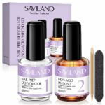 Saviland Nail Prep Dehydrate and Acid-free Primer, Fast Air Dry Long-Lasting Superior Bonding Nail Prep Set for Gel Nail Polish,Acrylic Powder et