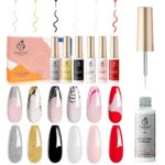 Beetles Gel Nail Polishes-6 Nail Art Gel Liner Set, Black White Red Colors Gel Art Paint for Nails Built Thin Nail Art Brush in Gel Pens Soak Off
