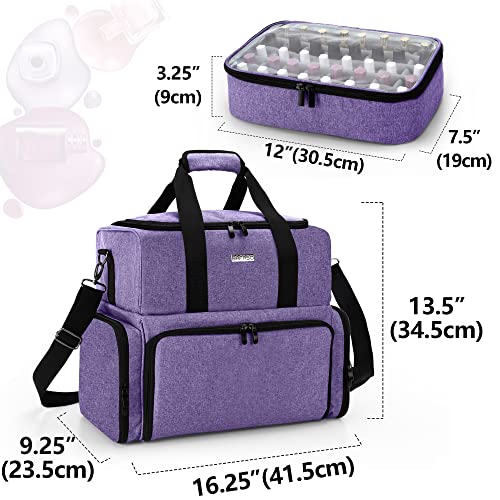 BAFASO Double Layer Nail Polish Organizer Holds 80 Bottles (15ml - 0.5 fl.oz) and a UV Nail Lamp, Nail Polish Case with 2 Removable Pouches and M