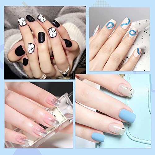 INPING No File Nail Tips, 240PCS Soft Gel Full Cover Nail Tips, Double-Sided Matte Pre-Buff Break Resistant Short Gel Tips for Nail Extensions, F