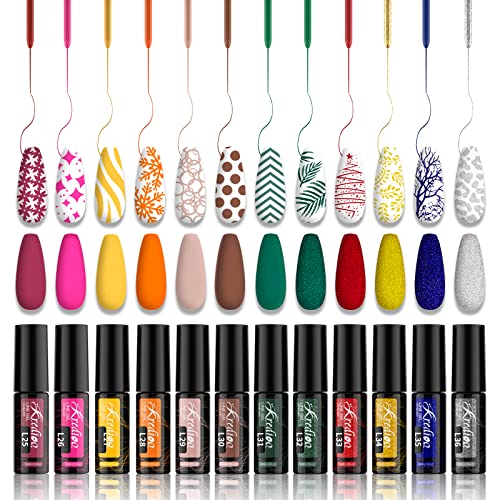 Kredioo Jelly Gel Nail Polish Set, 12Pcs 5ML Jelly Gel Polish Sheer Milky White Pink Nude Blue Purple Yellow Glitter Translucent Gel Polish UV Na