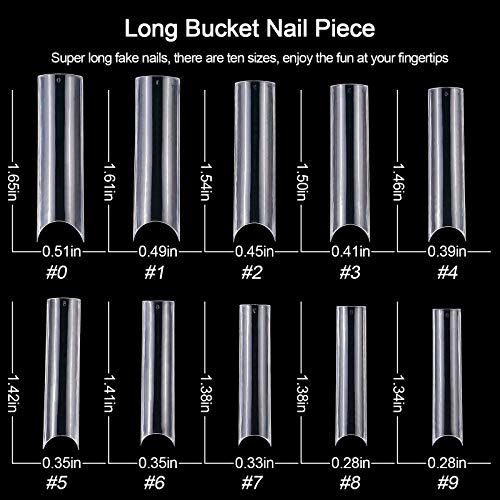 Kalolary Clear Extra Long C Curved False Nail Tips, 400p Extra Long Nail Tips C/U Curve Half Cover False Nails French False Nail Tips with Box