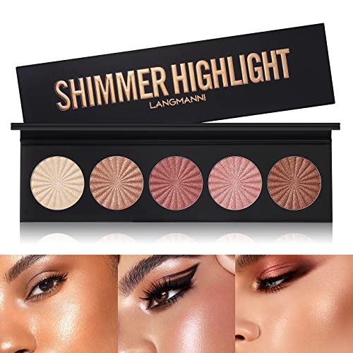 Highlighter Powder Palette, Makeup Palette Facial Bronzers Illuminator Palette Highlighter Baked Waterproof Long Lasting Brilliant Lighten Skin C