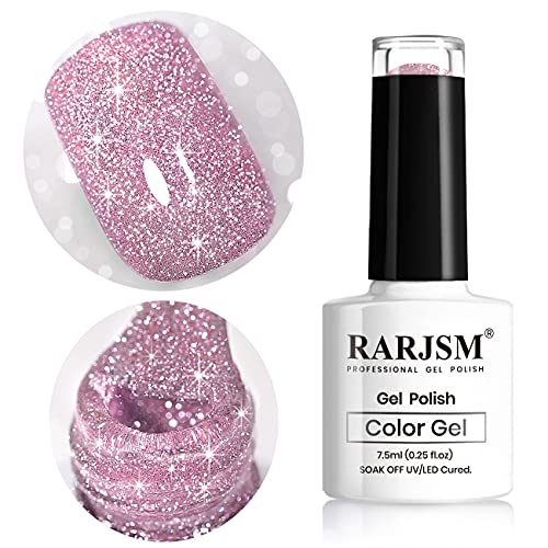 RARJSM Silver Glitter Gel Nail Polish Sparkle Nail Gel Varnish Requires Drying Under UV LED Lamp for Women Spring Summer Nail UV Beauty Art Desig