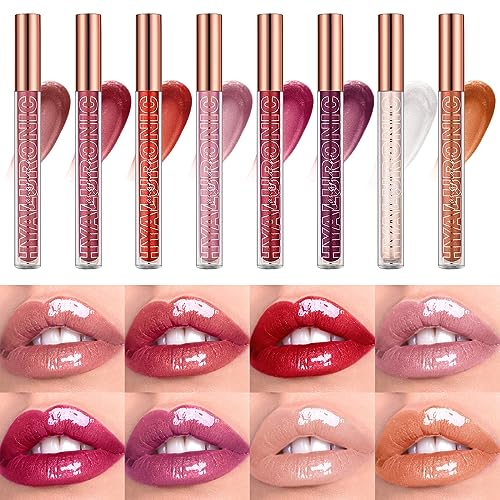 LANGMANNI 3Pcs Hyaluronic Acid Plumping Lip Gloss Set,Hydrate & High Shine Clear Looking Lips,Smooth Texture And Long Lasting Lip moisturizing,Br