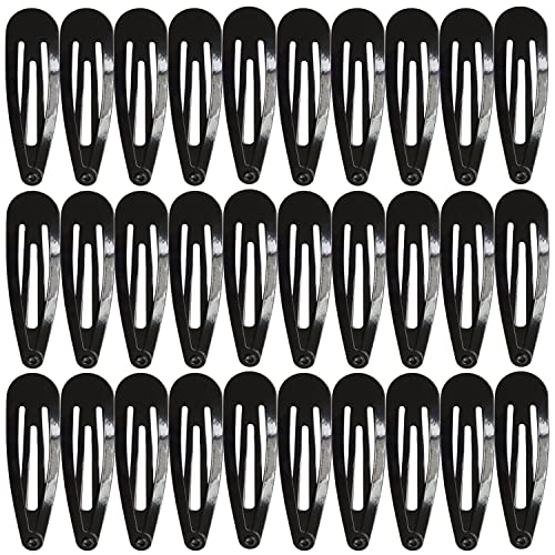 Jeffan 50 Pcs Snap Hair Clips 2 Inch Metal No Clips Barrettes Girls' Hair Accessories for Girls Women(black)