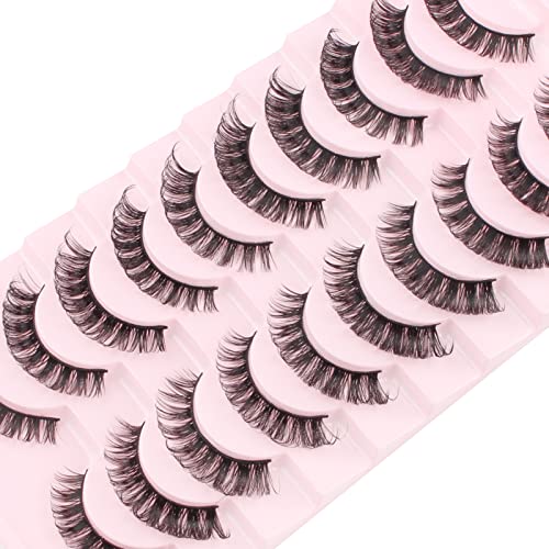 Parriparri Eyelashes Russian Strip Lashes 10 Pairs Curly False Lashes D Curl Volume Strip Lashes Natural Fluffy Thick Fake Lashes