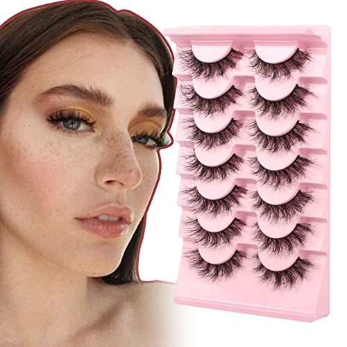 Oreola False Eyelashes Natural Fluffy Wispy Faux Mink Lashes Fluttery Light Fake Eyelashes Super Soft 7 Pairs Pack