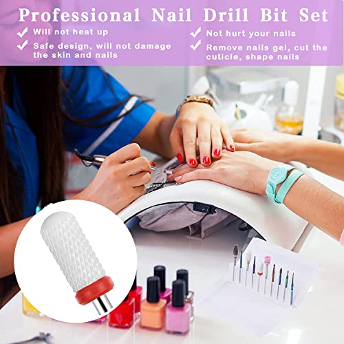 Cuticle Drill Bit, MORGLES Ceramic Nail Drill Bits 10 Pcs E File Bits 3/32" for Electric Manicure Pedicure Nail Drill, for Acrylic Gel Nails