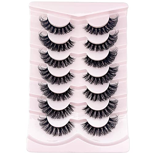 OCHILIMA Eyelashes Russian Strip Lashes Natural Look Eye Lashes False Lashes Wispy D Curly Fluffy 3D Effect Cat Eye Soft Fake Eye Lashes Pack 7 P