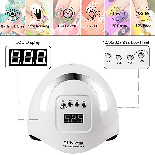 BEENLE UV LED Nail Lamp 180W, 57 LEDs Fast Dry Gel Light Nail Dryer,Portable Handle Curing Lamp 4 Timer Setting,Large Space Automatic Sensor