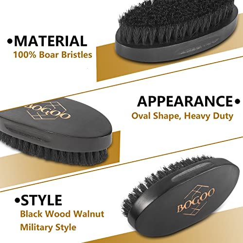 BoGoo Hand Palm Dark Oak Military Hair & Beard Brush - Grooming Tool with Boar Bristles for All Hair Types