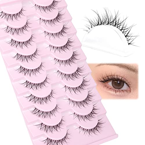 JIMIRE False Lashes Natural Cat Eye Faux Mink Lashes Pack 12MM Short Small Fake Eyelashes 10 Pairs