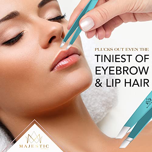 Majestic Bombay Fine Point + Slant Tweezers for Women and Men – Splinter Ticks, Facial, Brow and Ingrown Hair Removal–Sharp, Needle Nose, Surgica
